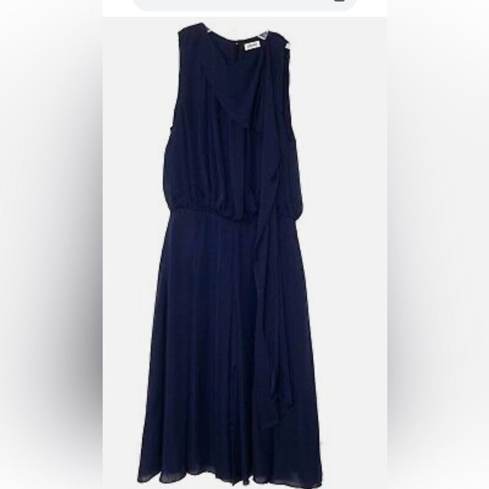 L’agence 100% silk midi scarf draped dress Navy blue Sz 2 Retail $600 luxury - Picture 2 of 8